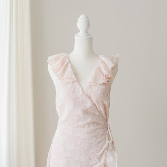 Lulus Lovely Evening Together Pale Pink Jacquard High-Low Wrap Dress - Picture 5 of 8